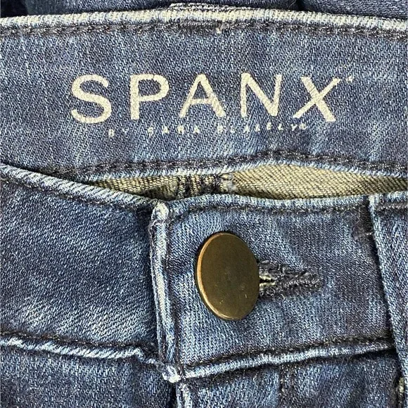Spanx Slim X Straight Blue Mid rise Dark Wash Denim Jeans Size 25 - Picture 6 of 7